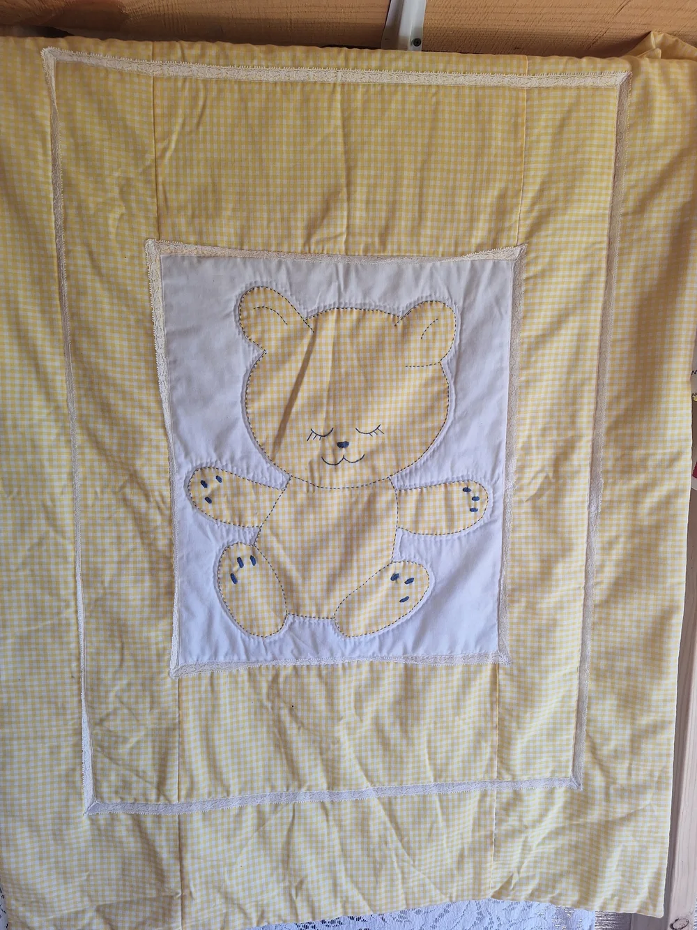 Yellow Bear Appliqué Baby Quilt by
